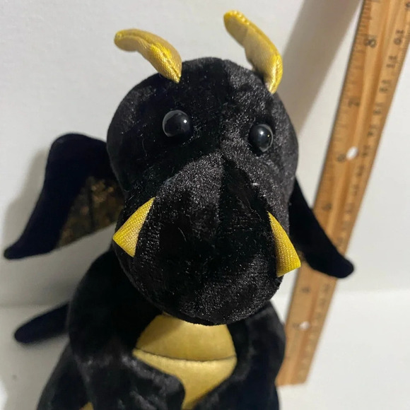 Douglas Cuddle Toys Dragon 9” Black And Gold Shiny Wings Halloween Spooky Season - Picture 2 of 10